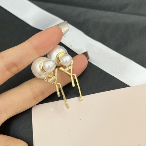Elegant 18K Gold Plated Pearl Stud Earrings with Crystal Accents by brand_mask, Ideal Women's Gift
