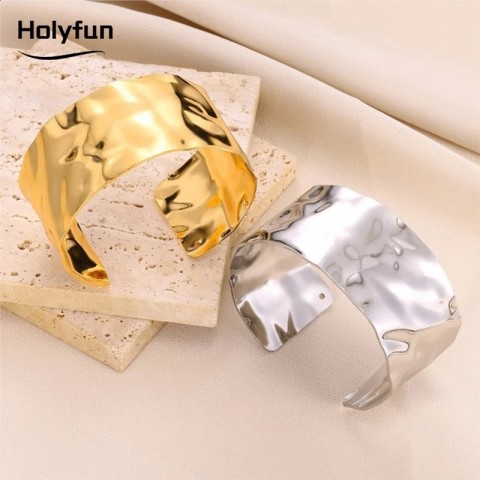 Bohemian Style Gold Silver Metal Cuff Bangles for Women - Vintage Punk Gift