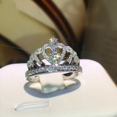 Sterg Sier Ladies' Wedding Crown Band Ring with Tiny White Sapphire CZ