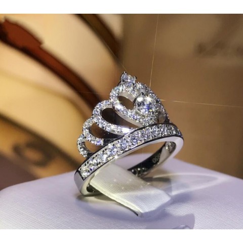 Sterg Sier Ladies' Wedding Crown Band Ring with Tiny White Sapphire CZ