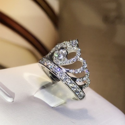 Sterg Sier Ladies' Wedding Crown Band Ring with Tiny White Sapphire CZ