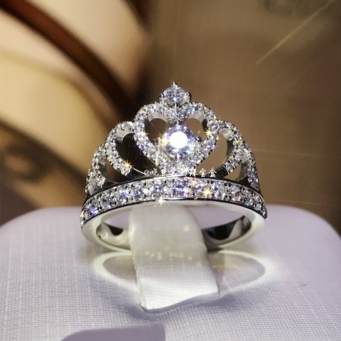 Sterg Sier Ladies' Wedding Crown Band Ring with Tiny White Sapphire CZ