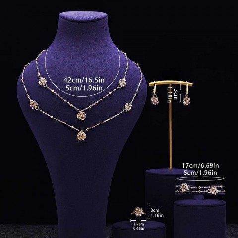 Fashionable Women's 4-Piece Hand-Woven Gold & Multi-Color Copper Beads Wave Earrings & Open Cuff Bracelet Set