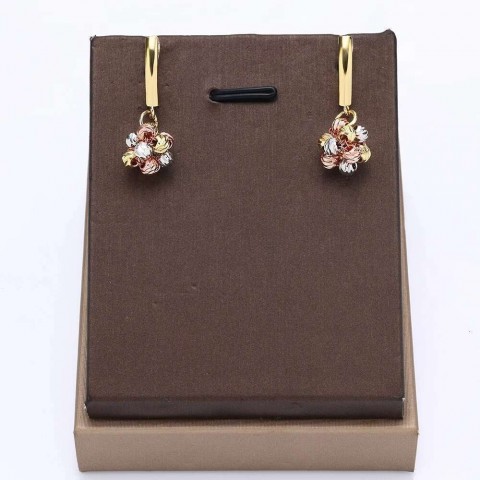 Fashionable Women's 4-Piece Hand-Woven Gold & Multi-Color Copper Beads Wave Earrings & Open Cuff Bracelet Set