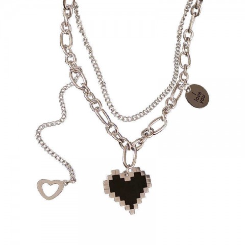 Baoyu Jewelry Unisex Pendant Necklaces, Titanium Steel Charm, Minimalist Design, Multi-layer Chain, Geometric Heart Pattern