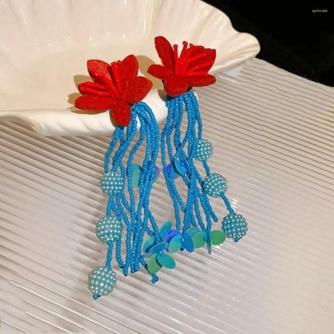 Dangle Tassel Flower Earrings for Men - Korean Style Gold Alloy Jewelry