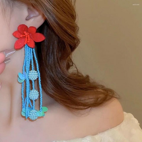 Dangle Tassel Flower Earrings for Men - Korean Style Gold Alloy Jewelry