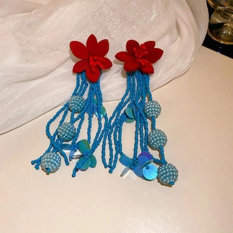 Dangle Tassel Flower Earrings for Men - Korean Style Gold Alloy Jewelry