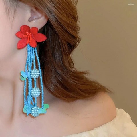 Dangle Tassel Flower Earrings for Men - Korean Style Gold Alloy Jewelry