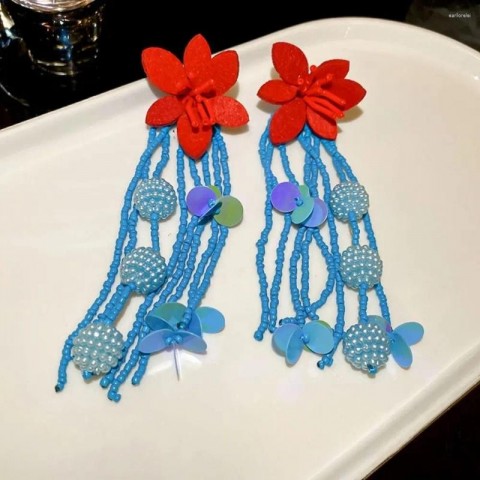 Dangle Tassel Flower Earrings for Men - Korean Style Gold Alloy Jewelry