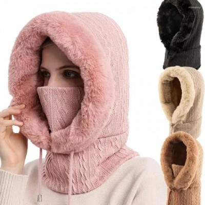 Winter Women's Fur Beret Set with Mask and Hood