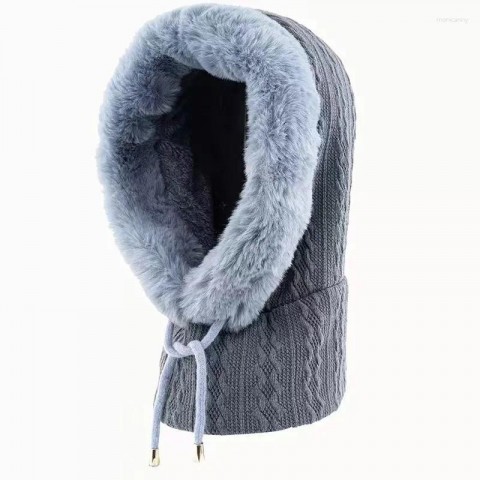 Winter Women's Fur Beret Set with Mask and Hood
