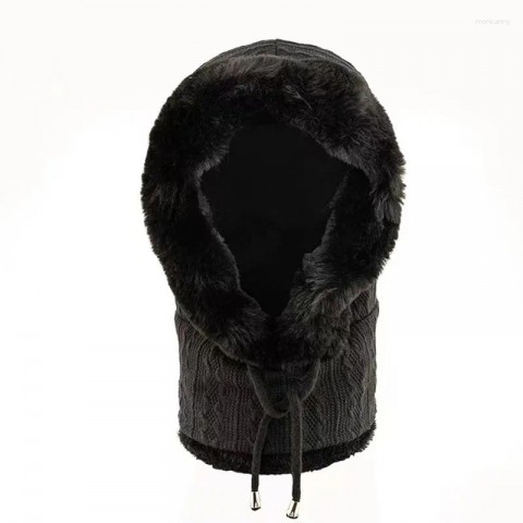 Winter Women's Fur Beret Set with Mask and Hood