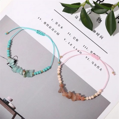 Hand-woven Natural Stone Beads Adjustable Charm Bracelet for Women