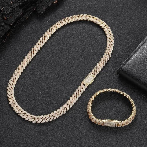 High-Quality 10mm Lab-Created Diamond Cuban Chain Men's Sterling Silver Plated Necklace with Zircon