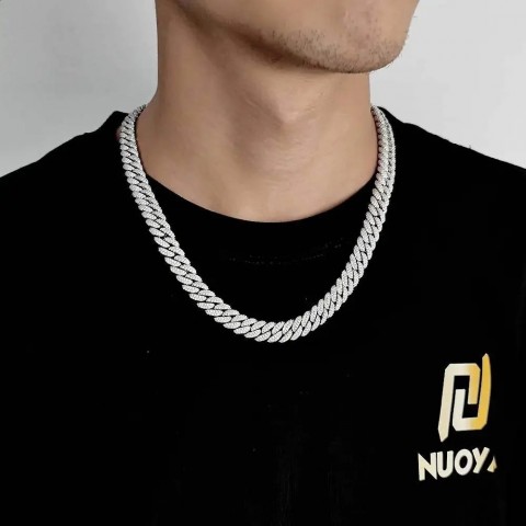 High-Quality 10mm Lab-Created Diamond Cuban Chain Men's Sterling Silver Plated Necklace with Zircon