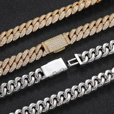 High-Quality 10mm Lab-Created Diamond Cuban Chain Men's Sterling Silver Plated Necklace with Zircon