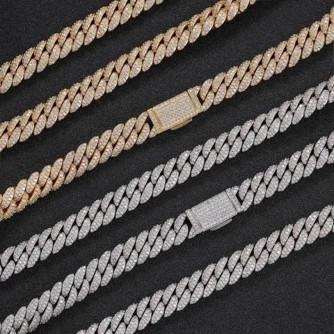 High-Quality 10mm Lab-Created Diamond Cuban Chain Men's Sterling Silver Plated Necklace with Zircon