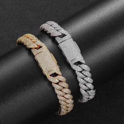 High-Quality 10mm Lab-Created Diamond Cuban Chain Men's Sterling Silver Plated Necklace with Zircon