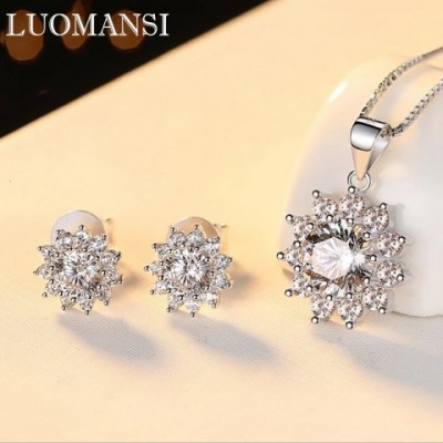 Luomansi Sunflower 65MM Sterling Silver Wedding Jewelry Set