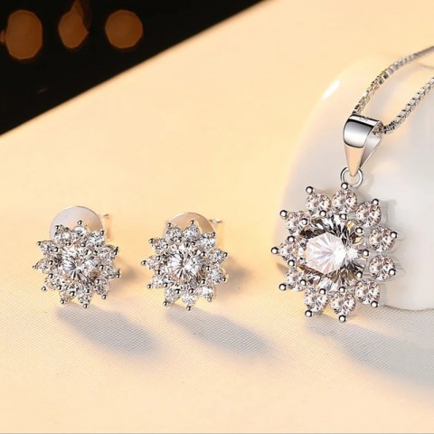 Luomansi Sunflower 65MM Sterling Silver Wedding Jewelry Set