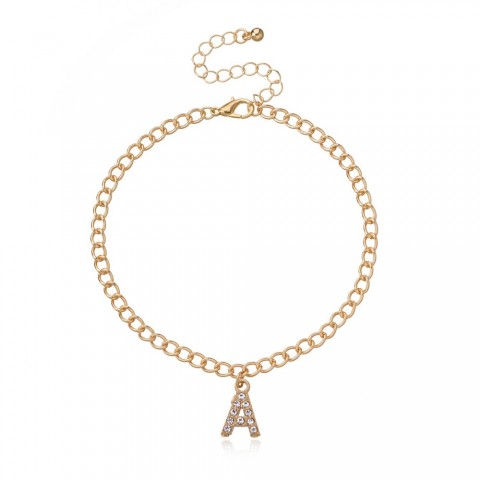 Letter A Rhinestoned Ankle Chain for Women, Stylish Geometric Beach Fashion