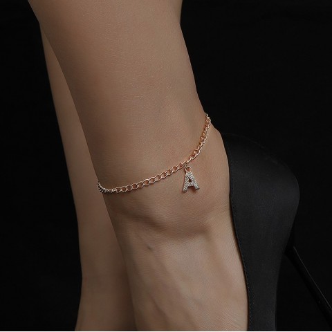Letter A Rhinestoned Ankle Chain for Women, Stylish Geometric Beach Fashion