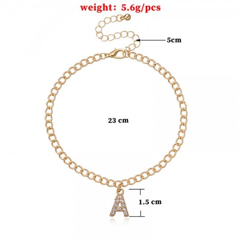 Letter A Rhinestoned Ankle Chain for Women, Stylish Geometric Beach Fashion