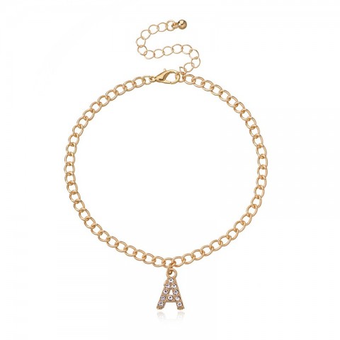 Letter A Rhinestoned Ankle Chain for Women, Stylish Geometric Beach Fashion