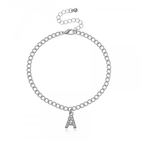 Letter A Rhinestoned Ankle Chain for Women, Stylish Geometric Beach Fashion
