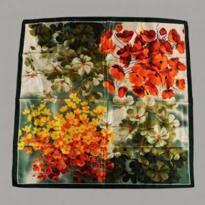 BYSIFA New Elegant Floral Design Silk Scarf - Green & Orange, 90x90cm, Women's