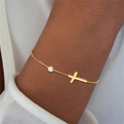 Ultra Thin Stainless Steel Cross Bracelet for Women, Adjustable Layered Jewelry 241116