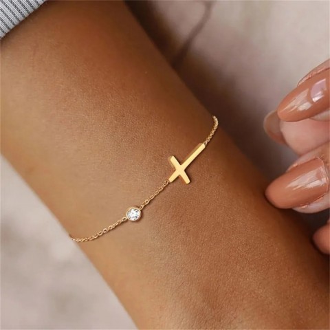 Ultra Thin Stainless Steel Cross Bracelet for Women, Adjustable Layered Jewelry 241116