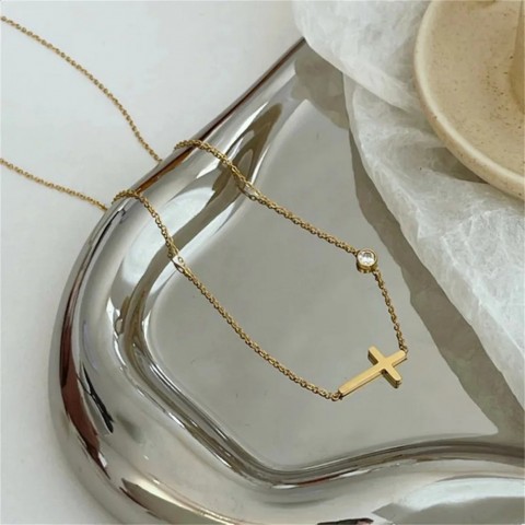 Ultra Thin Stainless Steel Cross Bracelet for Women, Adjustable Layered Jewelry 241116