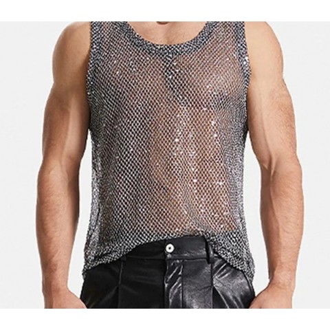 Sexy Transparent Mesh Tank Tops for Men - Stage Wear & Nightclub Fashion