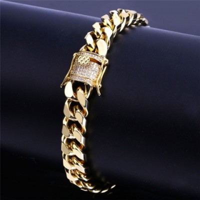 Punk Charm 18K Gold Plated Cuban Link Bracelet with AAA Zirconia for Unisex