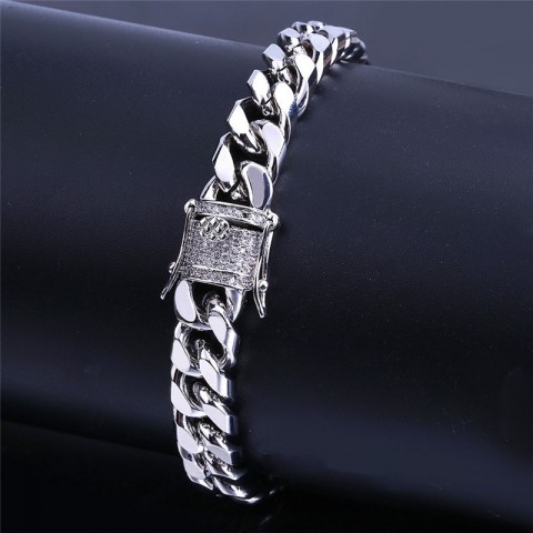 Punk Charm 18K Gold Plated Cuban Link Bracelet with AAA Zirconia for Unisex