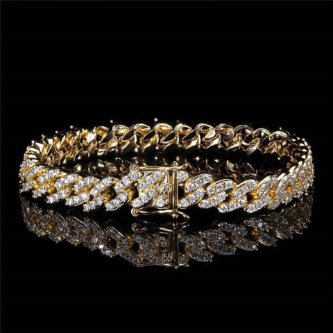 Punk Charm 18K Gold Plated Cuban Link Bracelet with AAA Zirconia for Unisex