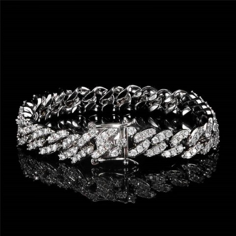 Punk Charm 18K Gold Plated Cuban Link Bracelet with AAA Zirconia for Unisex