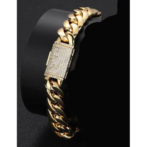 Punk Charm 18K Gold Plated Cuban Link Bracelet with AAA Zirconia for Unisex