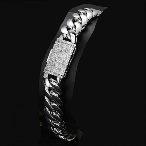 Punk Charm 18K Gold Plated Cuban Link Bracelet with AAA Zirconia for Unisex