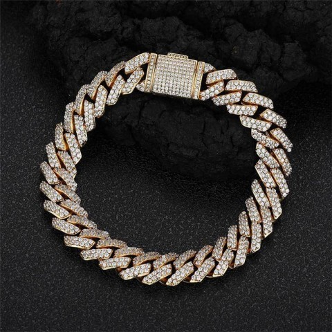 Punk Charm 18K Gold Plated Cuban Link Bracelet with AAA Zirconia for Unisex