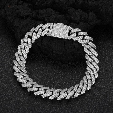 Punk Charm 18K Gold Plated Cuban Link Bracelet with AAA Zirconia for Unisex