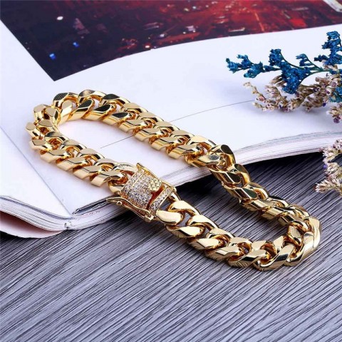 Punk Charm 18K Gold Plated Cuban Link Bracelet with AAA Zirconia for Unisex