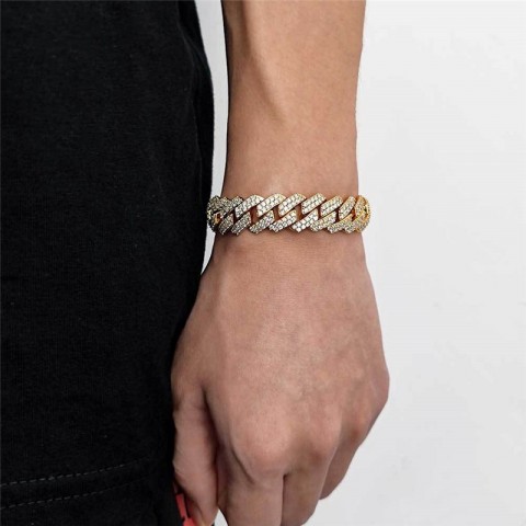 Punk Charm 18K Gold Plated Cuban Link Bracelet with AAA Zirconia for Unisex
