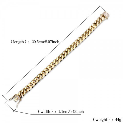 Punk Charm 18K Gold Plated Cuban Link Bracelet with AAA Zirconia for Unisex