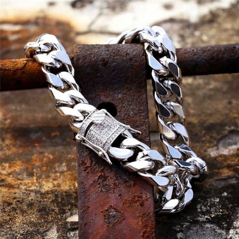 Punk Charm 18K Gold Plated Cuban Link Bracelet with AAA Zirconia for Unisex