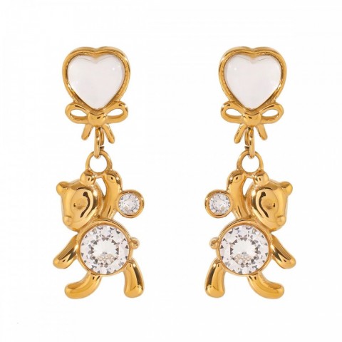 Stainless Steel Bear Earrings with White Zircon - Bohemian Stud Earrings for Women