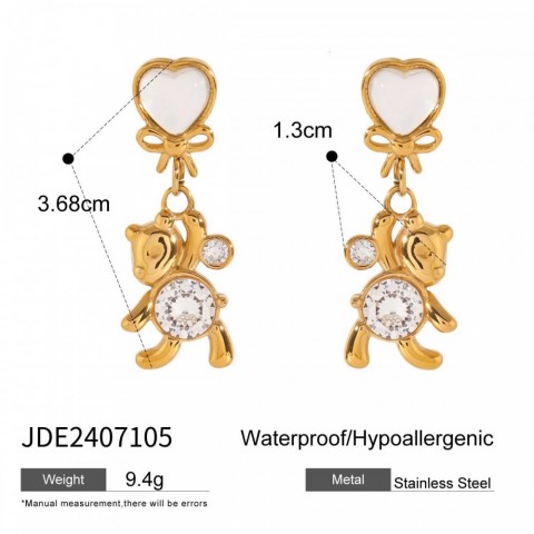 Stainless Steel Bear Earrings with White Zircon - Bohemian Stud Earrings for Women