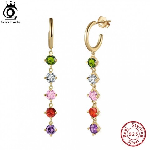 ORSA JEWELS Unisex Heart Pattern Dangle Earrings with Transparent CZ